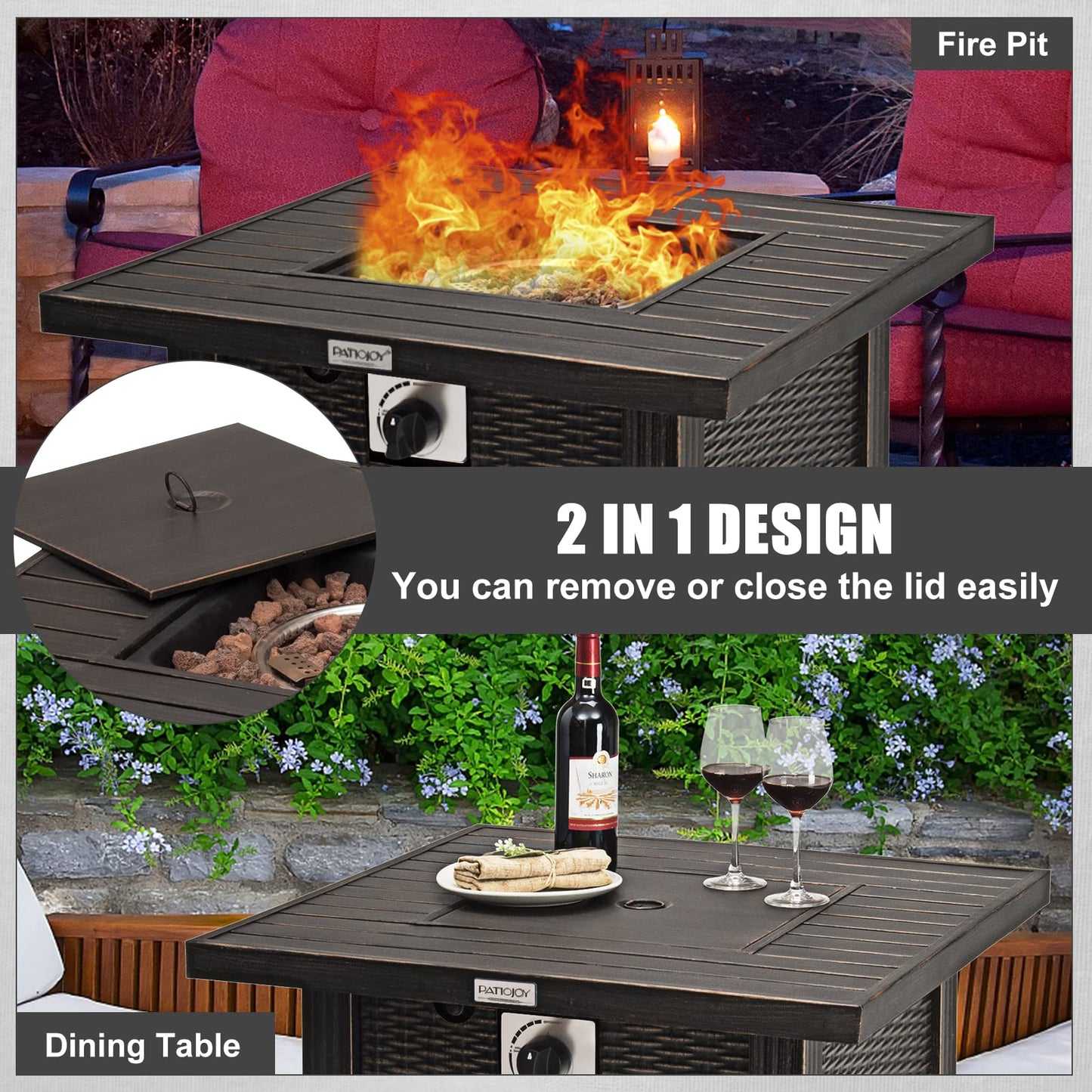 Tangkula 30 Inch Fire Pit Table with Removable Lid