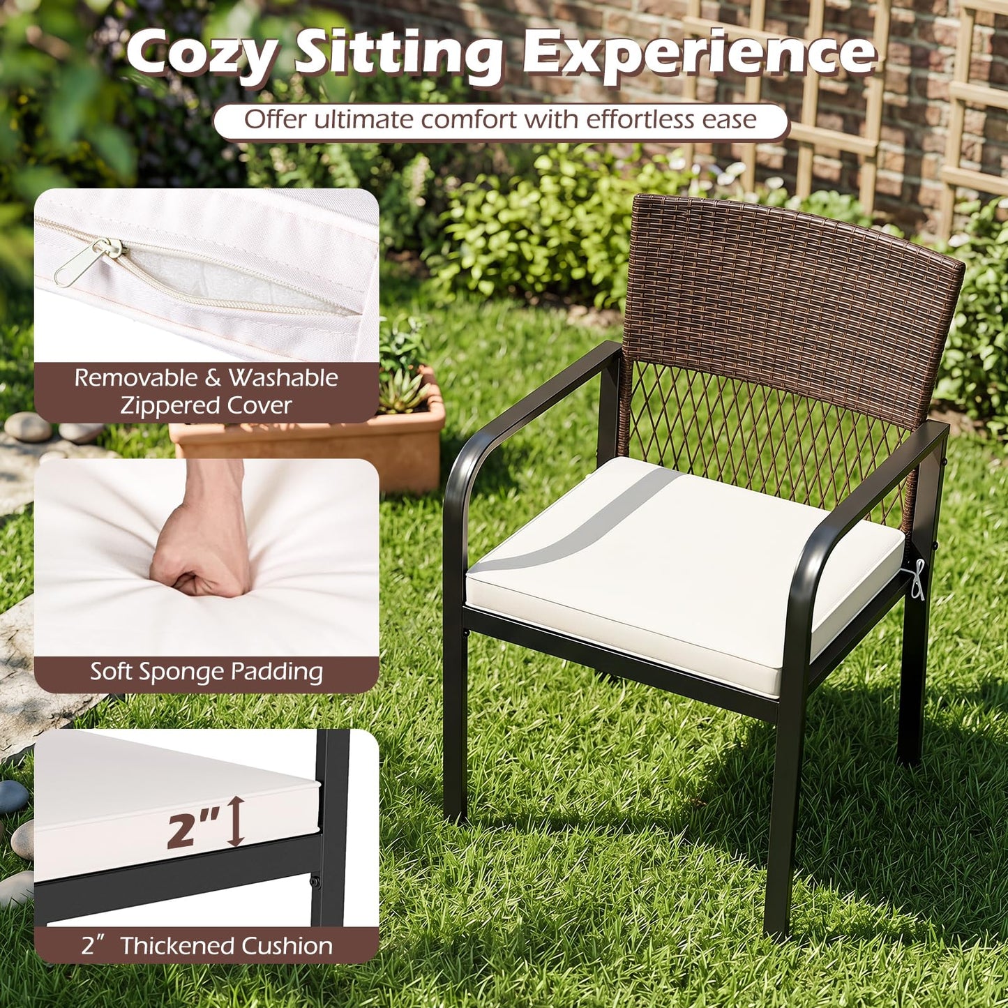Tangkula PE Wicker Outdoor Dining Chairs Set of 4
