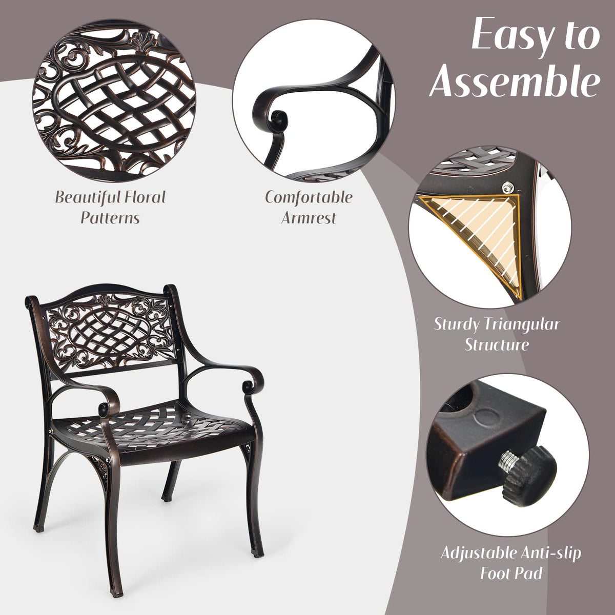 Ensemble de salle à manger Tangkula 5 pièces en aluminium moulé pour terrasse, ensemble de bistrot d'extérieur avec trou pour parasol
