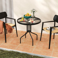 Tangkula Patio Round Glass Dining Table with 1.57" Umbrella Hole