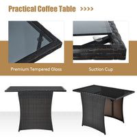 3 Pieces Patio Dining Set, Space-Saving PE Rattan Bistro Set with Tempered Glass Top Table and Cushioned Chairs
