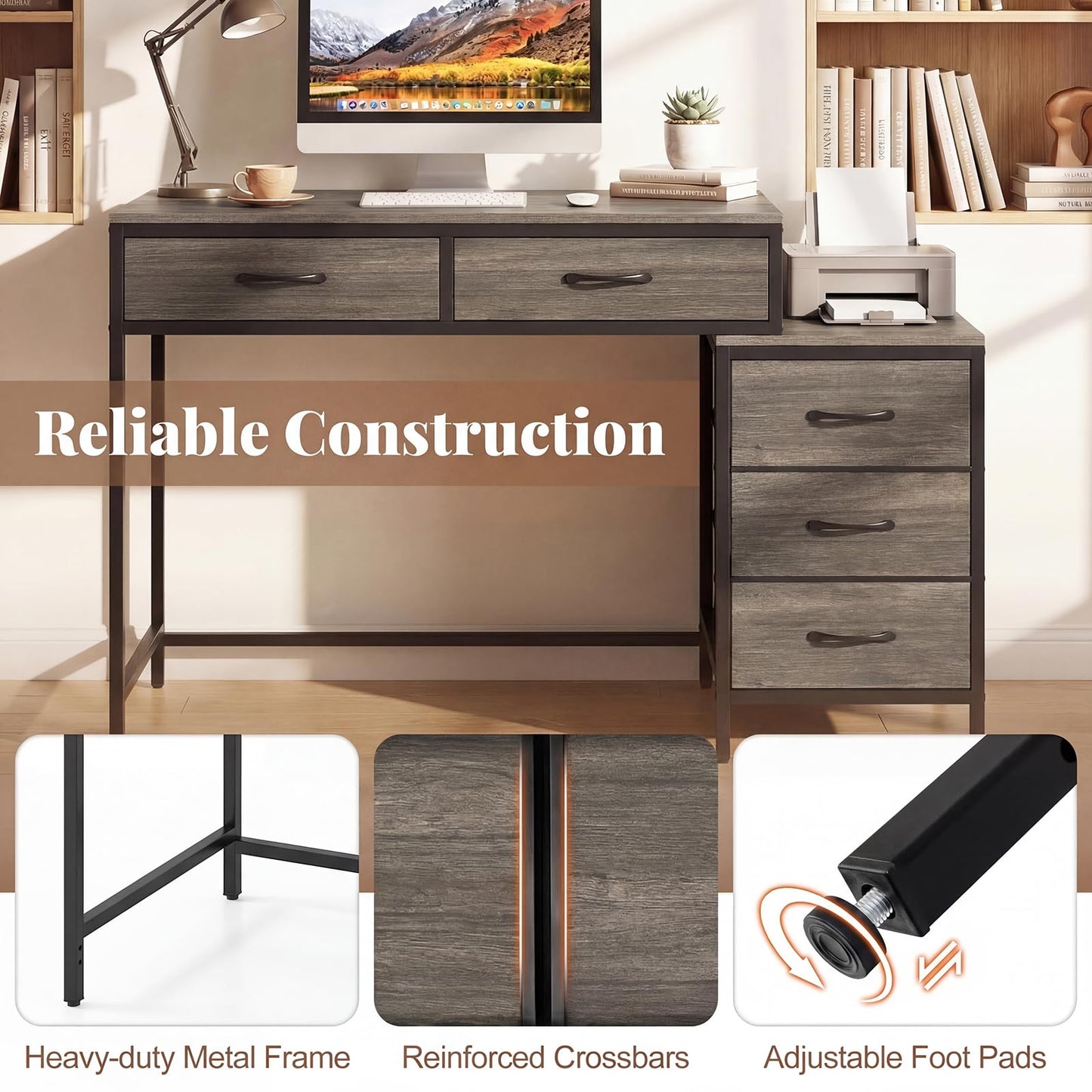 Tangkula Reversible Computer Desk with 5 Drawers (51-Inch)