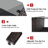 Tangkula 4 Piece Patio Furniture Set with Glass Top Coffee Table