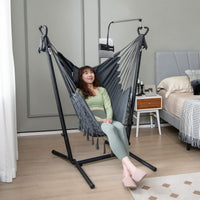 Tangkula Hammock Chair with Stand, Bohemian Style Height Macrame Swing Chair with Stand