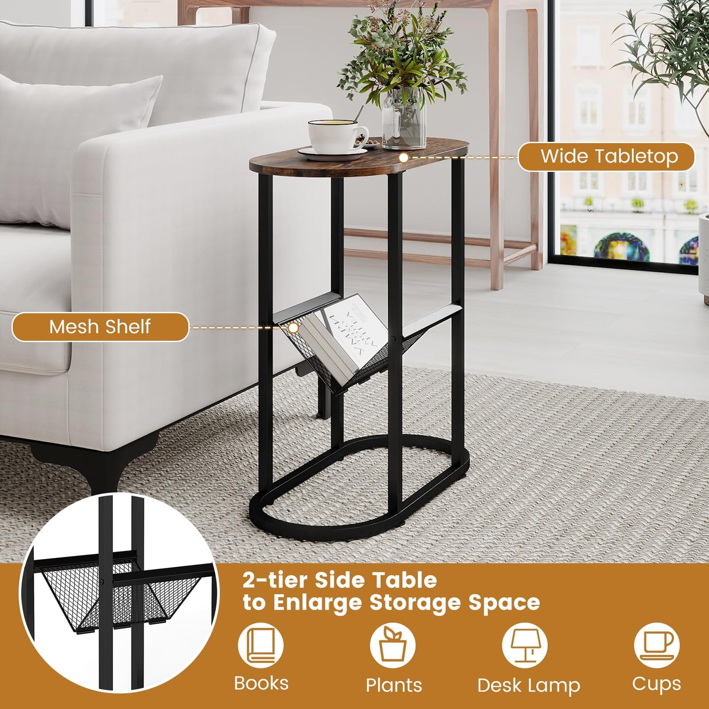 Tangkula Table d'appoint ovale étroite pour salon chambre à coucher