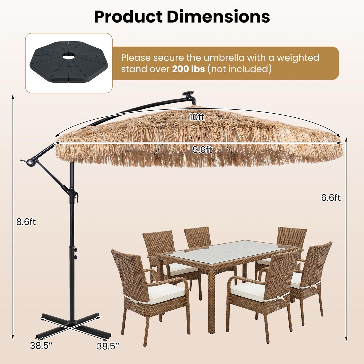 Tangkula 10 FT Solar Tiki Patio Umbrella with 96 Multi-color Flowing LED Lights