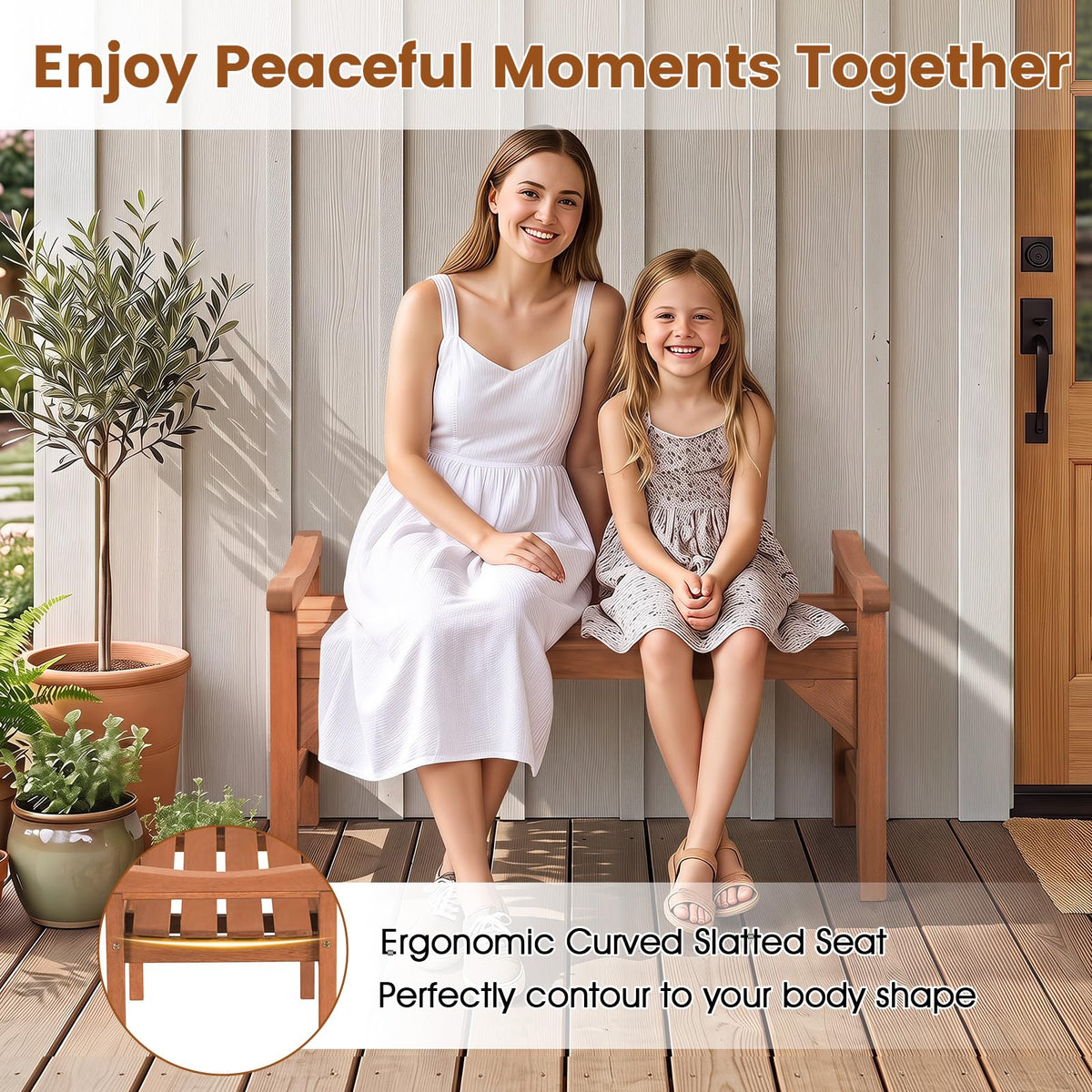 Tangkula Outdoor Backless Wood Bench with Support Handles