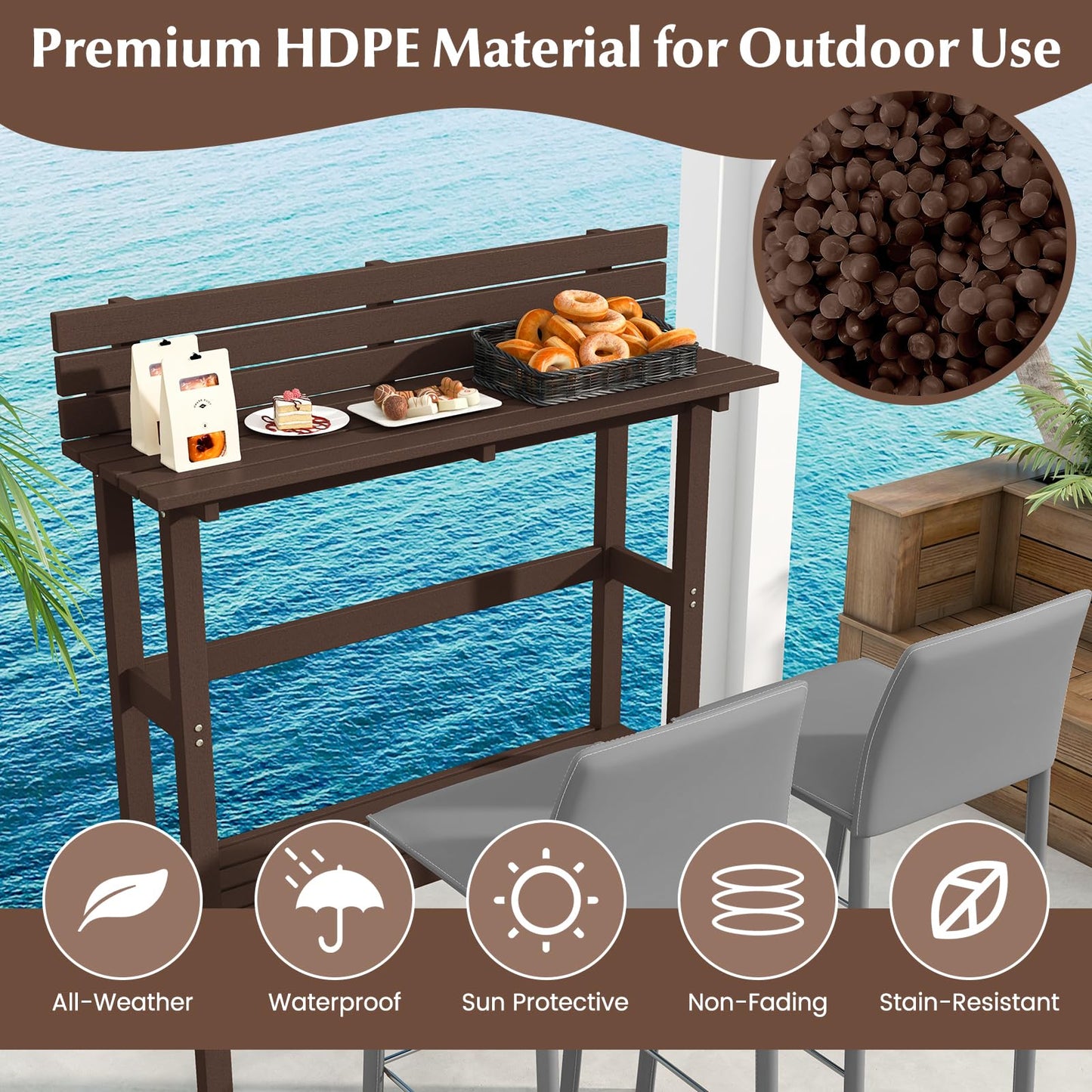 Tangkula Outdoor Bar Table, 48 Inch Patio Pub Height Table with Storage Shelf & Adjustable Foot Pads