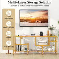 Tangkula Gold TV Stand for TVs up to 65”, 58” TV Console Table with Tempered Glass Shelves & Golden Metal Frame