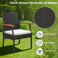 Tangkula 5-Piece Outdoor Dining Set with Acacia Wood Table & 4 Wicker Rattan Armrest Chairs