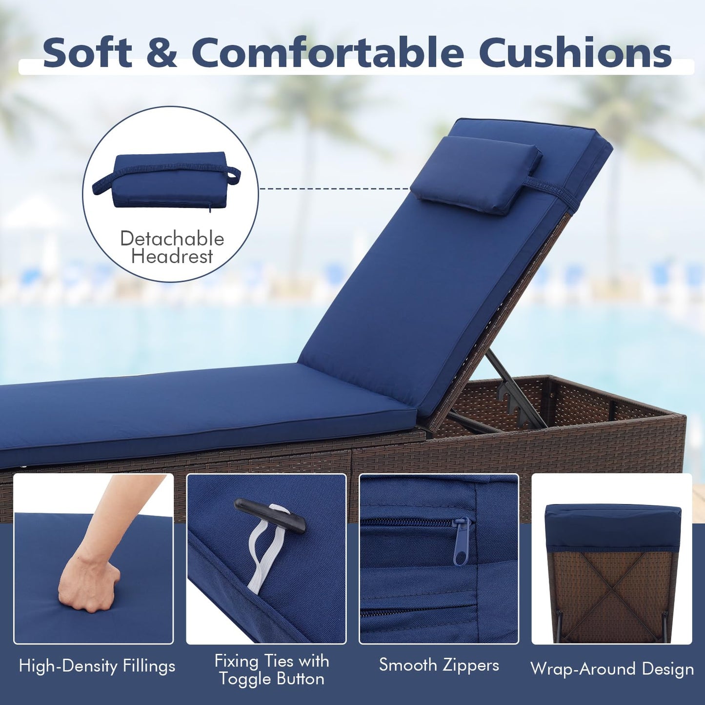 Tangkula Patio Chaise Lounge, Outdoor PE Rattan Lounge Chair w/ 6-Level Backrest