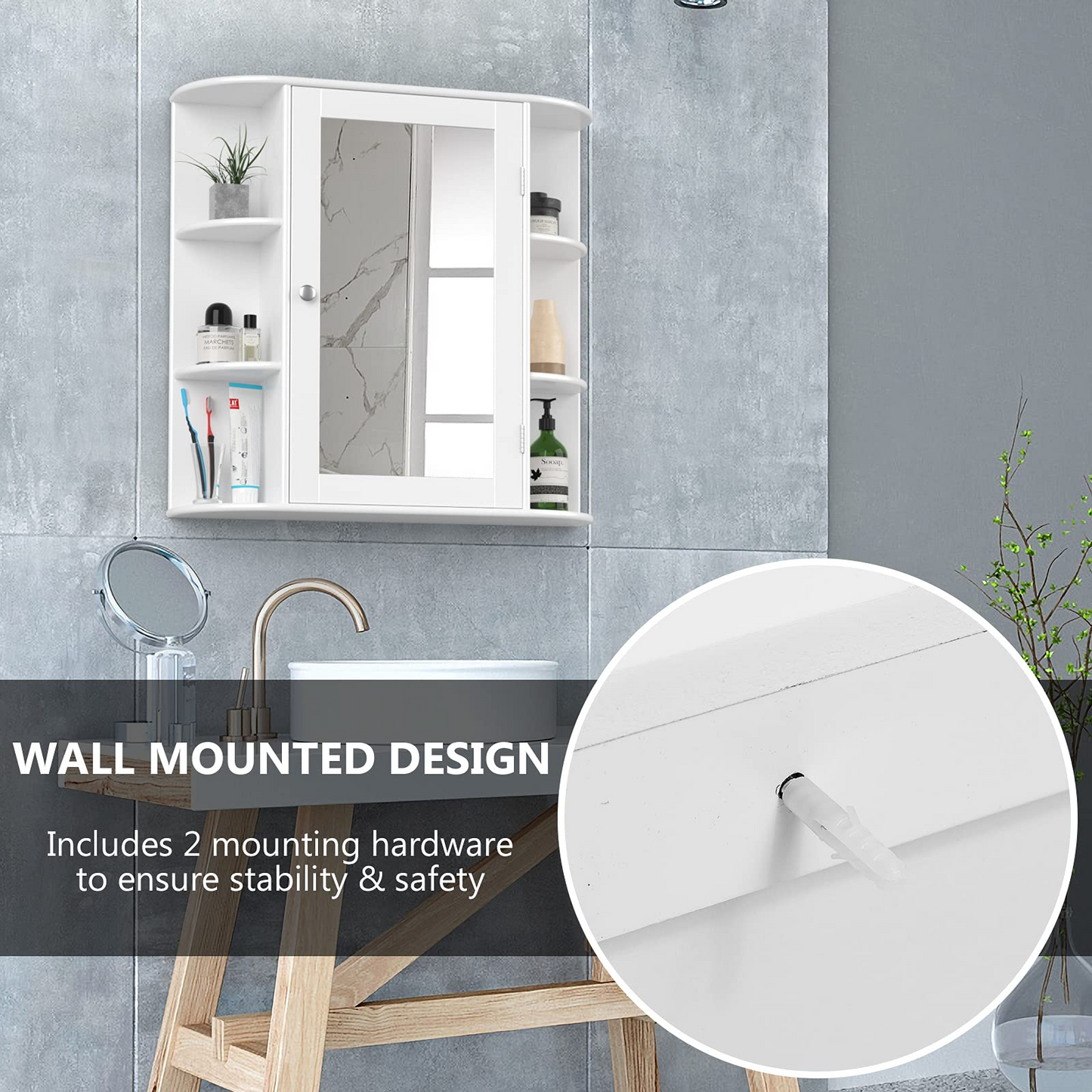 Tangkula Bathroom Medicine Cabinet with Mirror with Mirror, Wall Mounted Bathroom Storage Cabinet