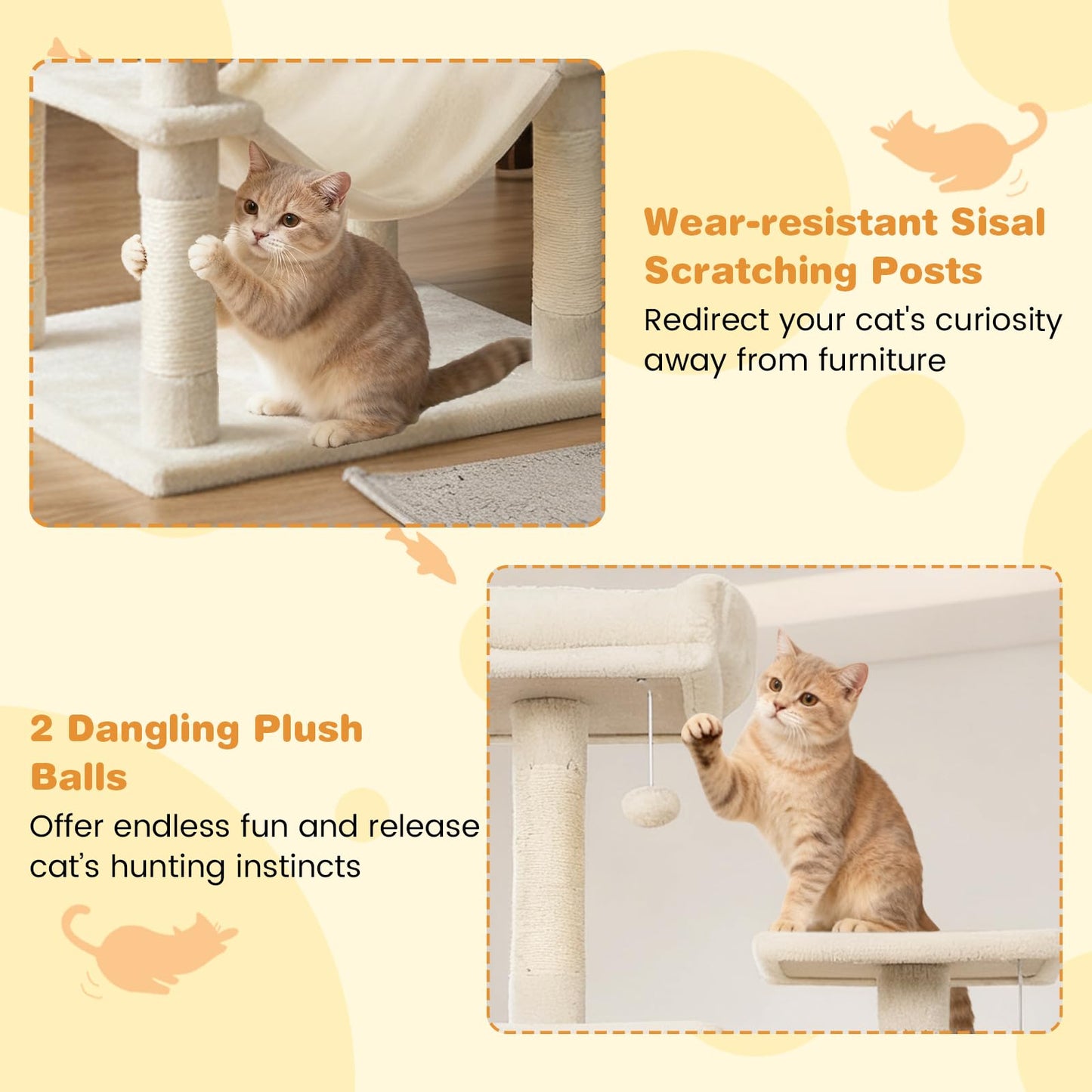 Tangkula Tour pour chat extra haute de 75 pouces avec poteau à griffer en sisal, perchoir supérieur rembourré et doubles condos