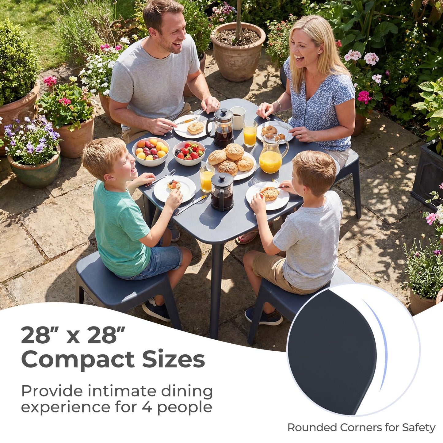 Tangkula 28" Square Outdoor Dining Table for Garden