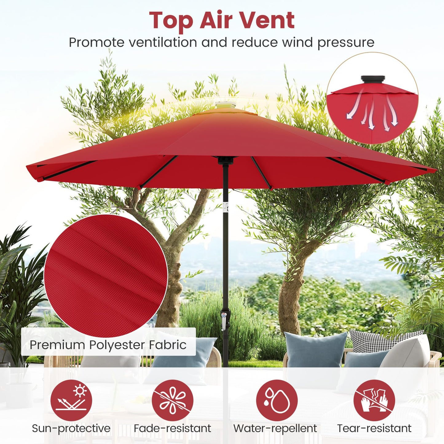Tangkula 10 FT Solar Patio Umbrella with 96 Multi Colored Flowing LED Lights