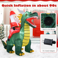 Tangkula 6 FT Christmas Inflatable Santa Claus Ride on Dinosaur