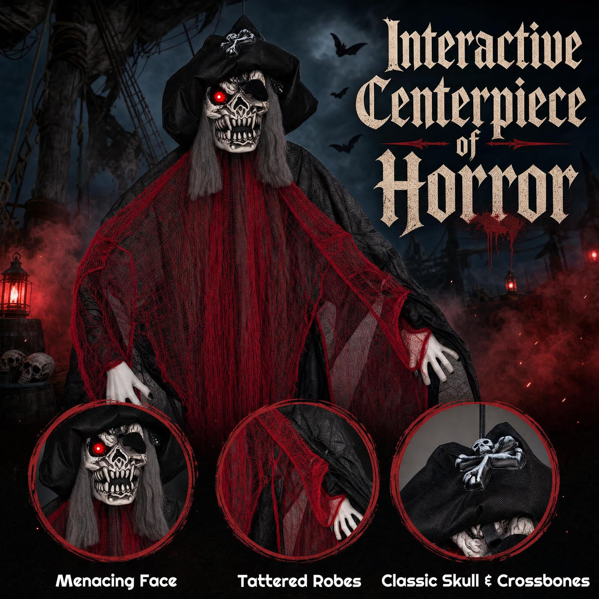 Tangkula 9.4 FT Animated Halloween Hanging Pirate with Glowing Eyes