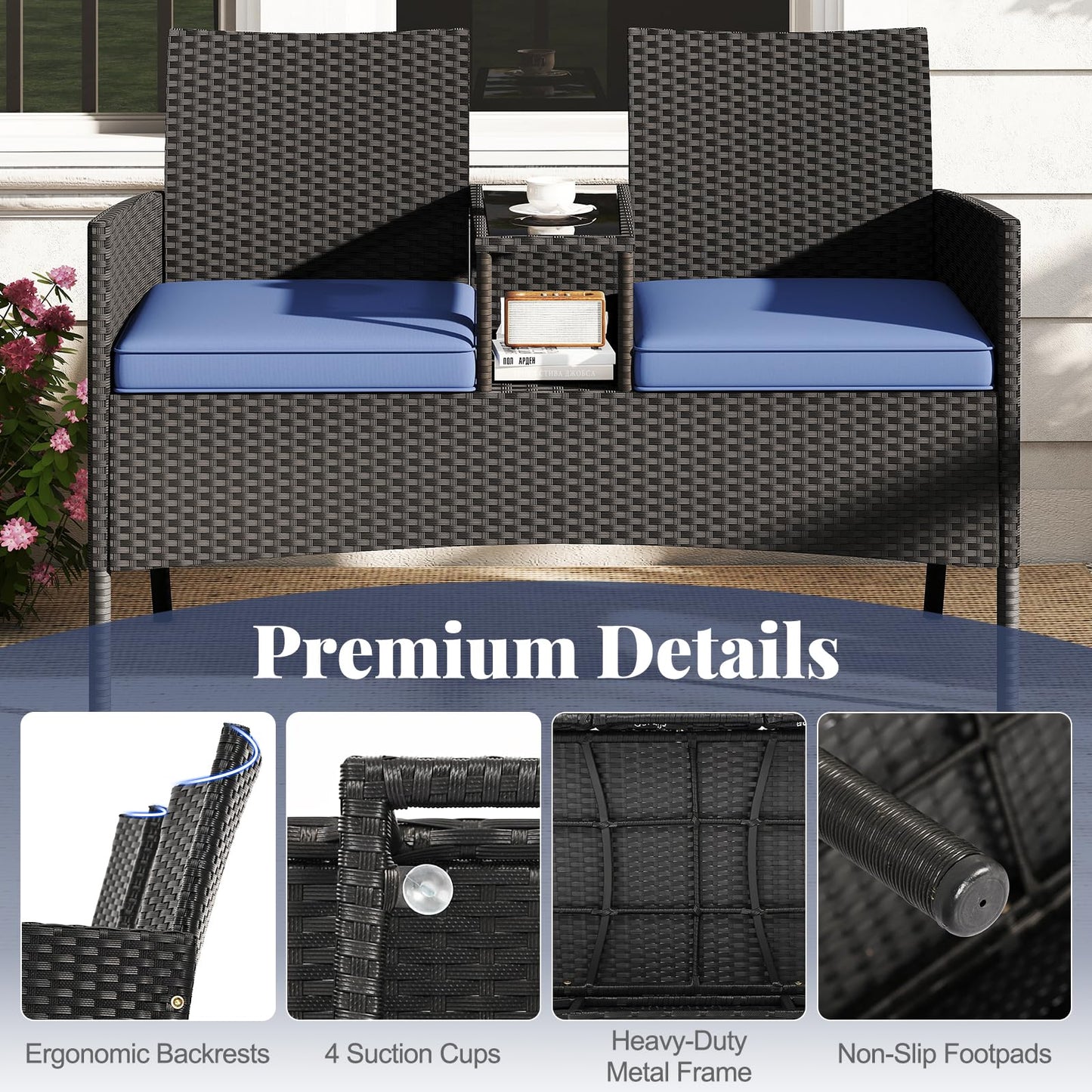 Tangkula Patio Loveseat with Built-in Table