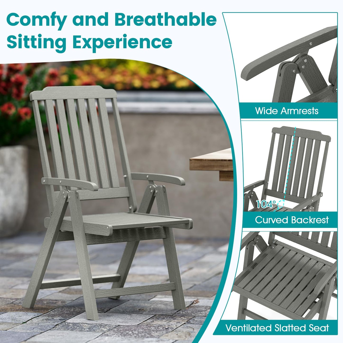 Tangkula Foldable Patio Chair All-Weather HDPE Outdoor Dining Chair(1/2/4)