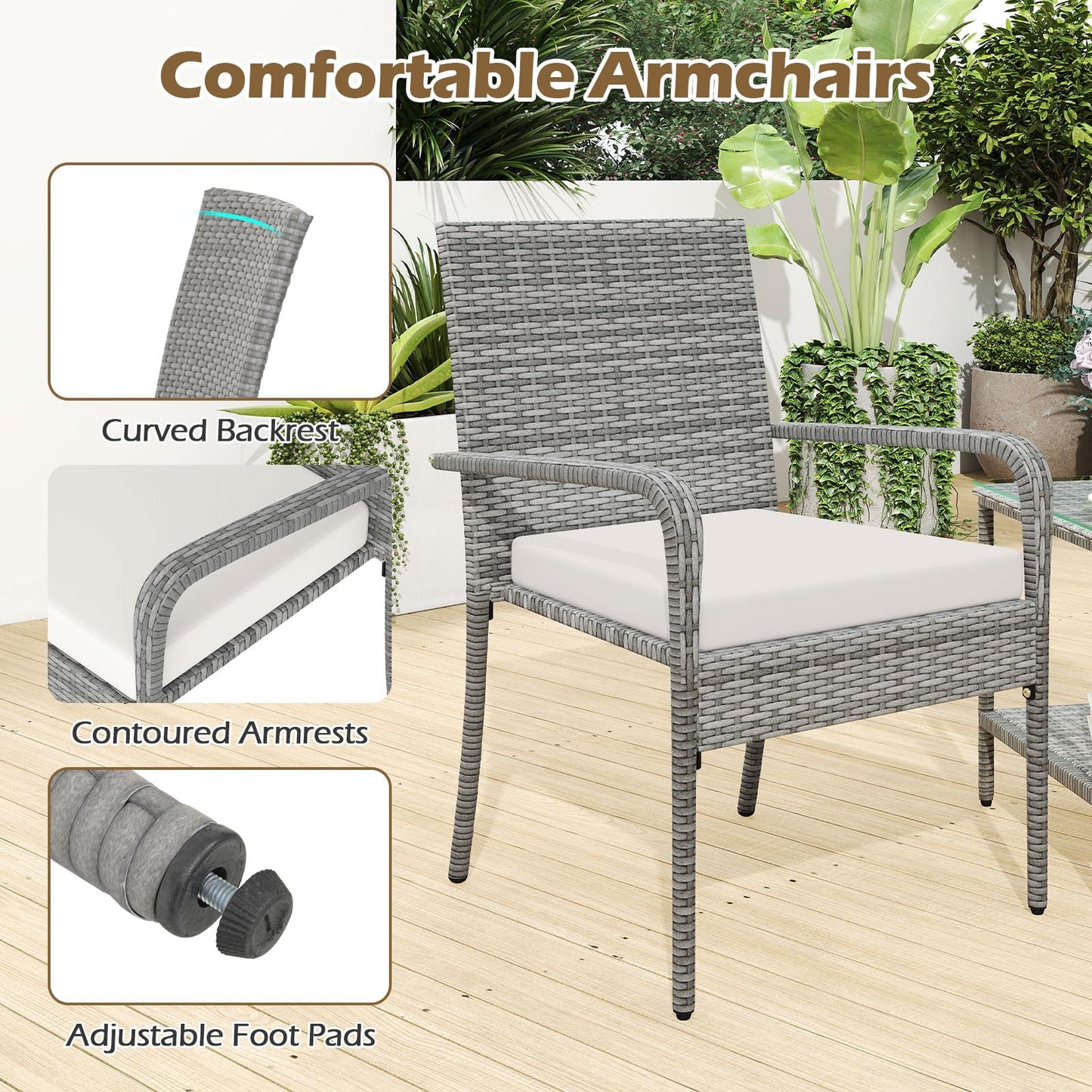Tangkula 3 Pieces Patio Furniture Set with 2 Tier Tempered Glass Tabletop Table