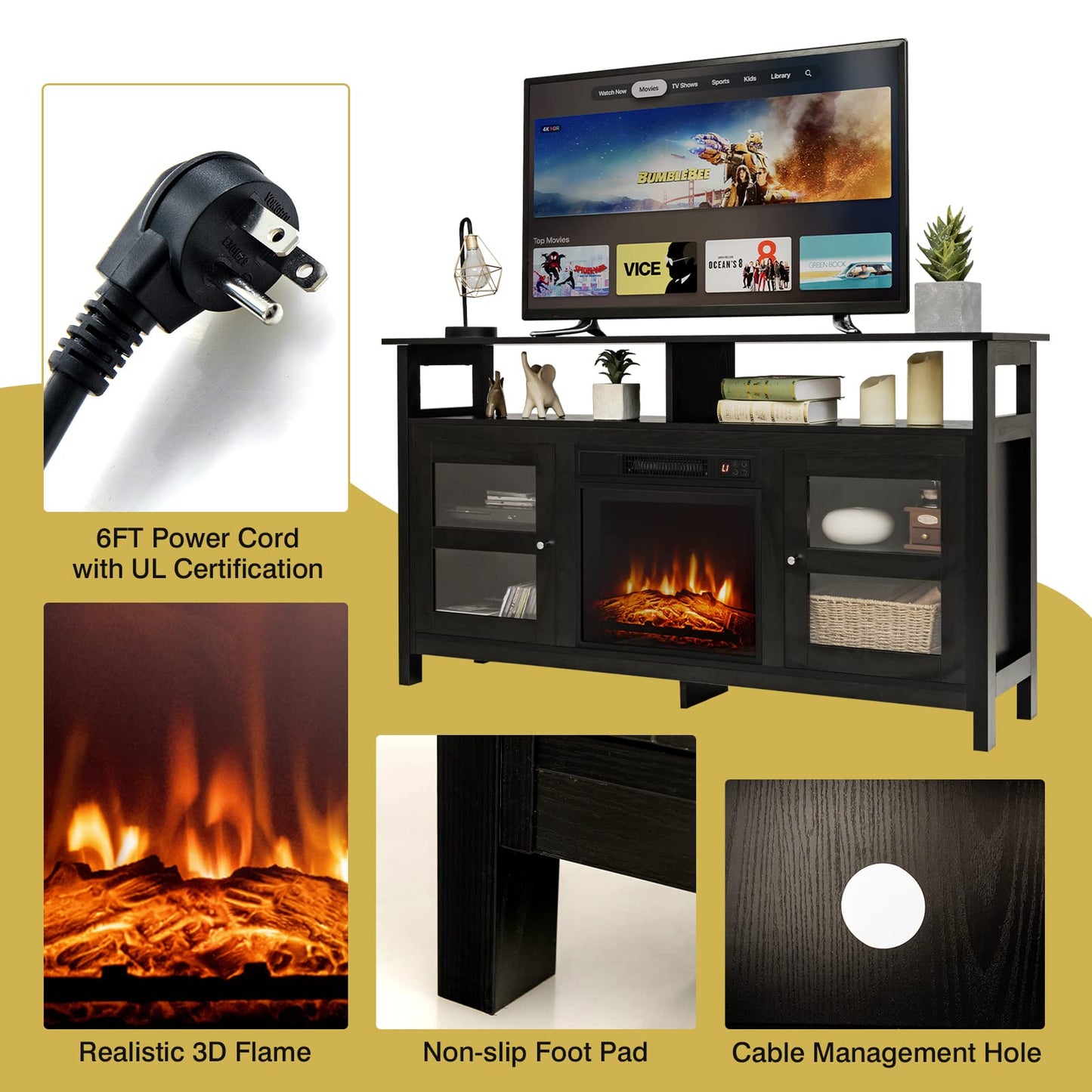 Tangkula Fireplace TV Stand with 18 Inches 1400W 5,000 BTU Electric Fireplace