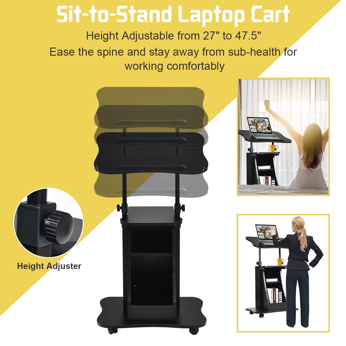 Tangkula Mobile Laptop Podium with Swivel Top Movable Wheels & Storage