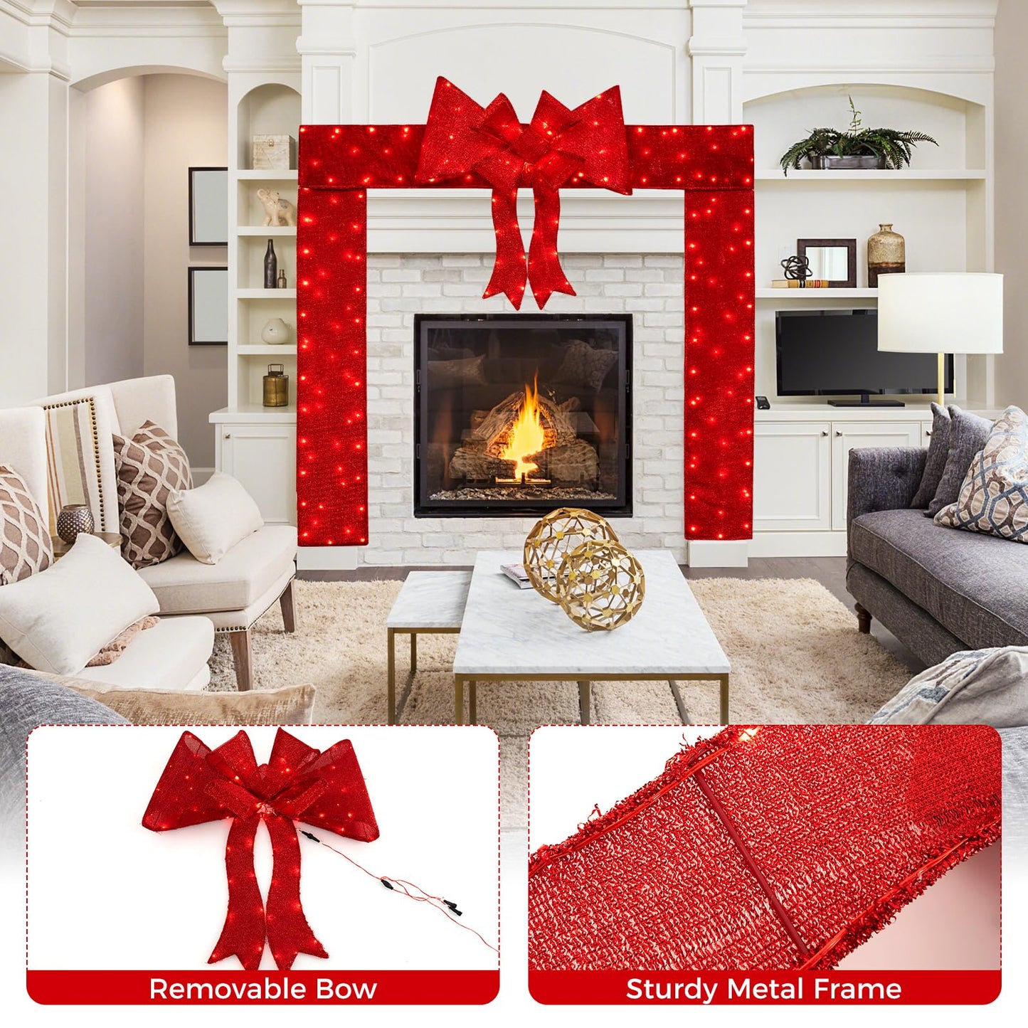Tangkula Pre-Lit Christmas Doorway Arch w/Bow, LED Lighted Festive Door Decoration w/ 240 Red LED Lights