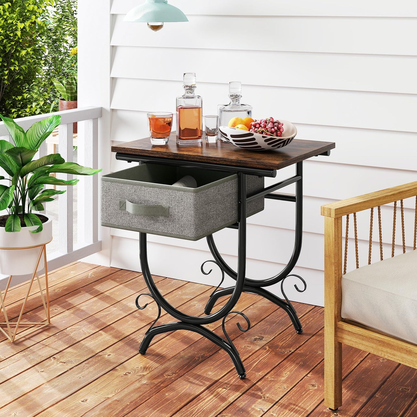 Tangkula Nightstand with Fabric Drawer for Bedroom Living Room Small Space