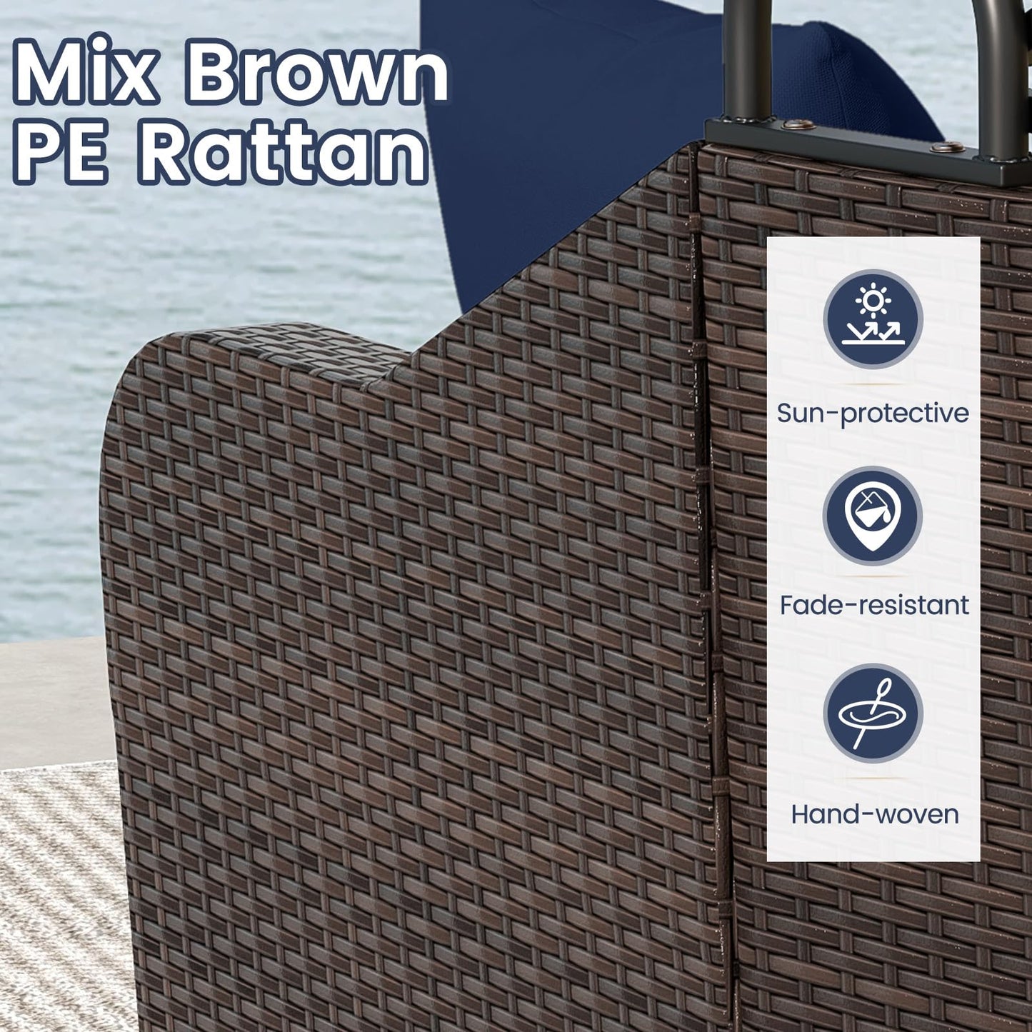 Tangkula PE Rattan Patio Daybed with Retractable Canopy