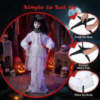 Tangkula 4 FT Animated Halloween Doll Girl with Shaking Head & Posable Arms