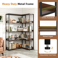 Tangkula Large Corner Bookshelf 90 Degrees 5-Tier Industrial Wood Open Corner Bookcase
