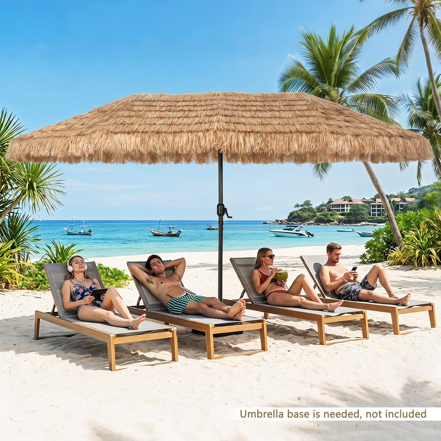 Tangkula 15 FT Tiki Patio Umbrella | Thatched PE Grass