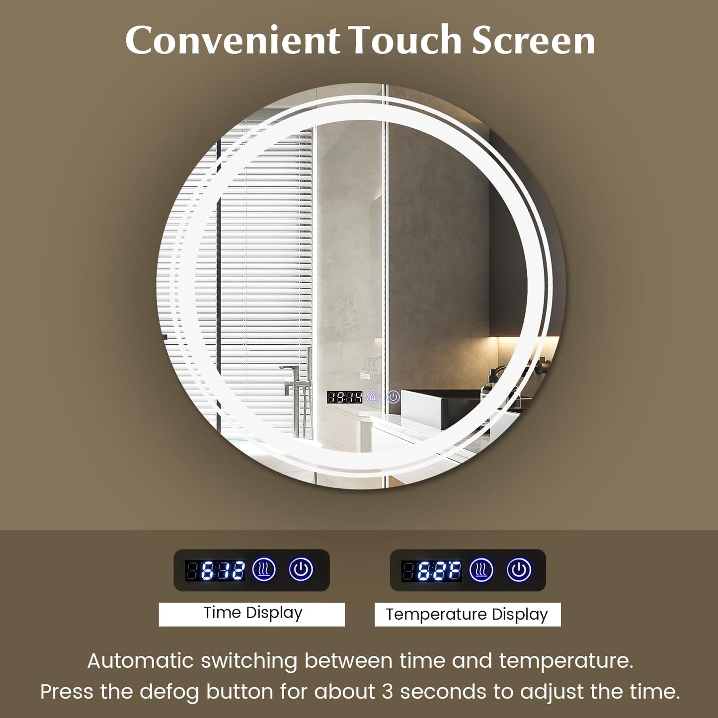 Miroir de salle de bain rond Tangkula avec LED
