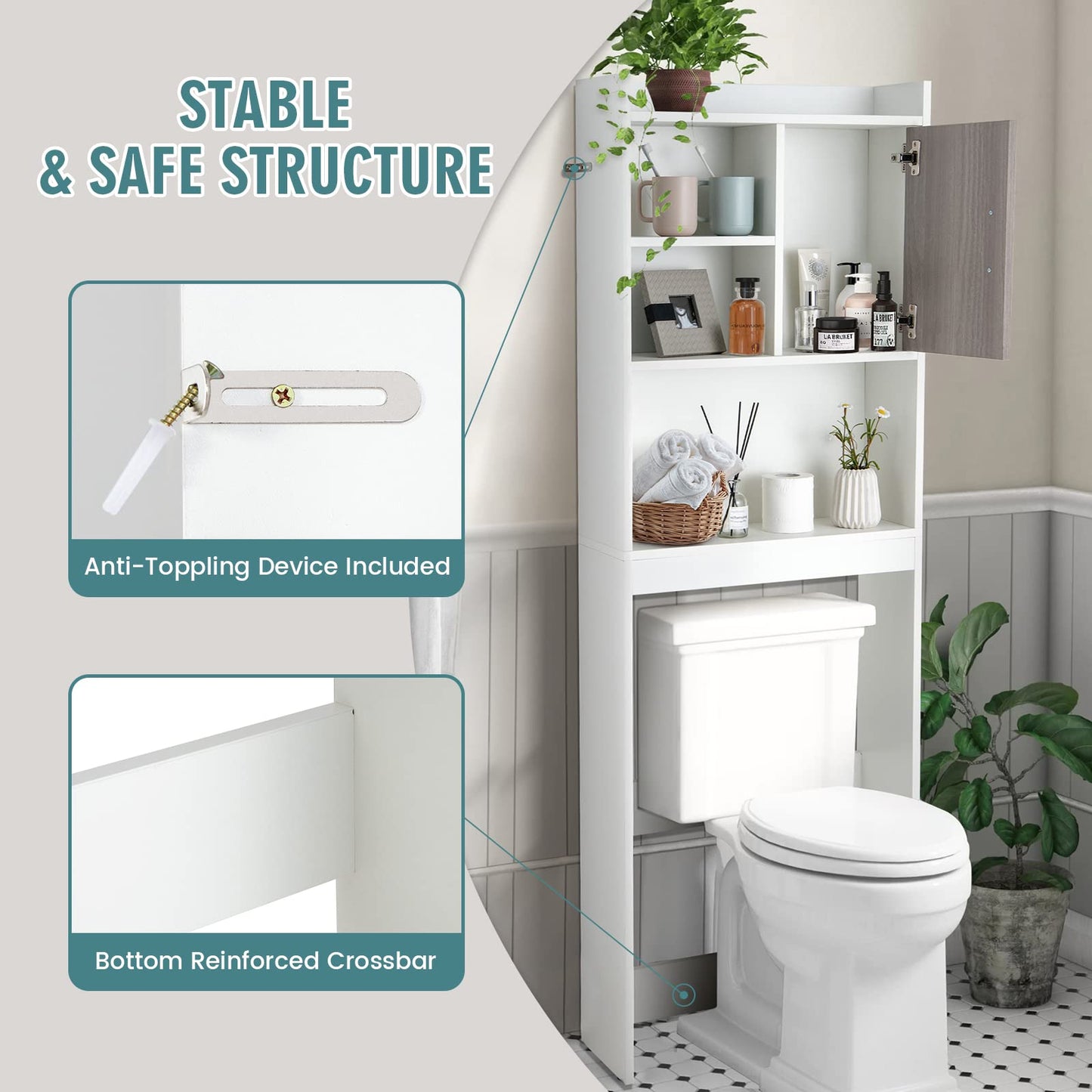 Tangkula Over The Toilet Storage Cabinet for Bathroom Toilet Laundry Room