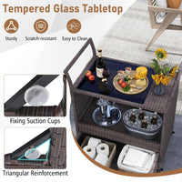 Chariot de bar roulant en osier d'extérieur Tangkula avec plateau en verre trempé