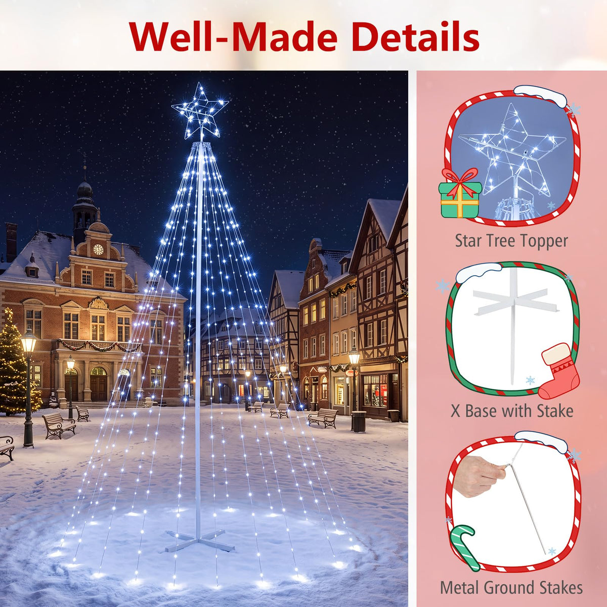 Tangkula 10 FT Outdoor Christmas Tree Star String Lights