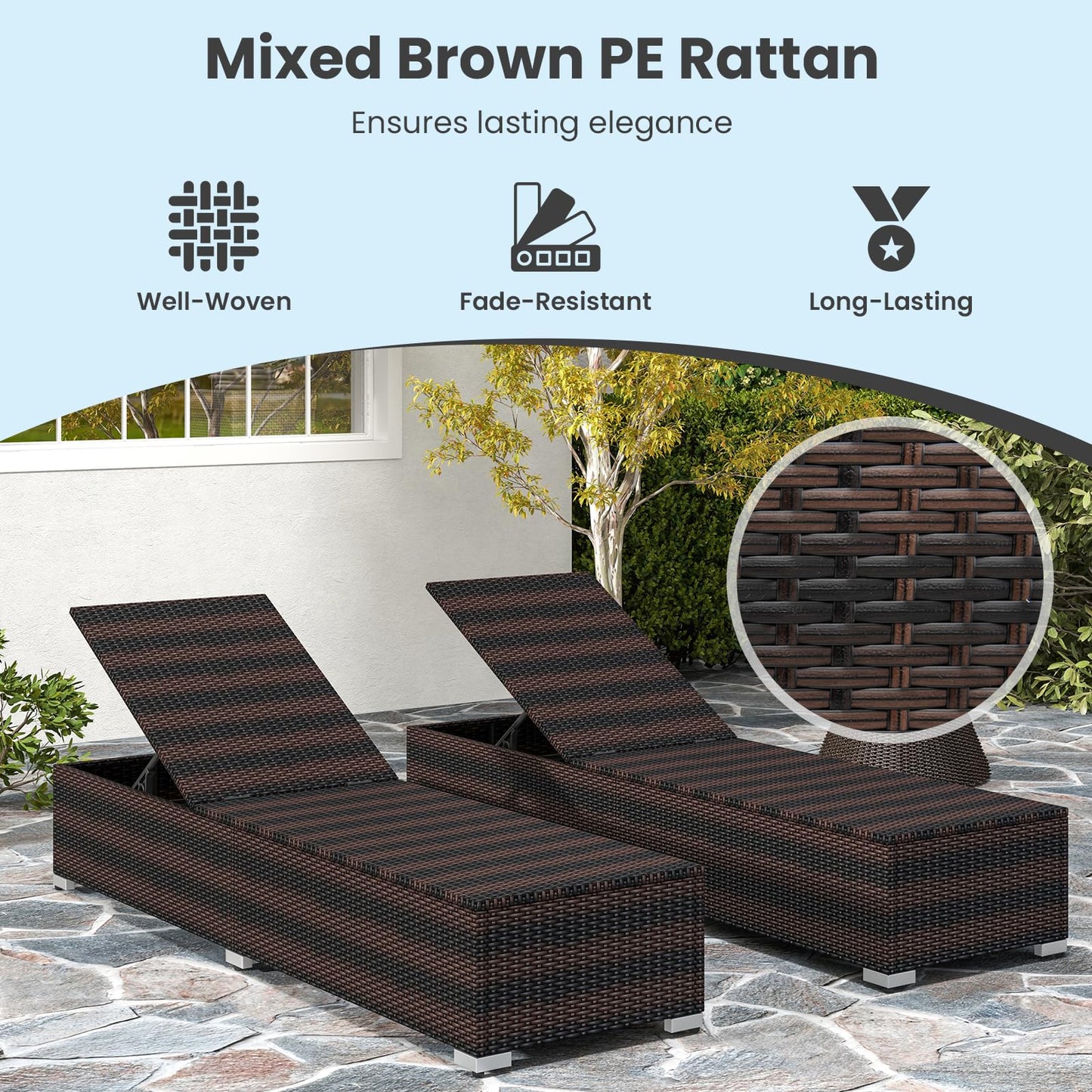 Tangkula Outdoor Chaise Lounge, Patio Wicker Lounge Chair w/ 4-Level Backrest, Heavy-Duty Metal Frame