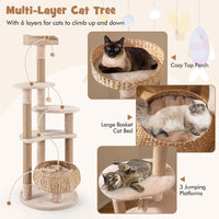 Arbre à chat moderne Tangkula, tour à chat de 65 pouces avec poteaux à griffer en jute