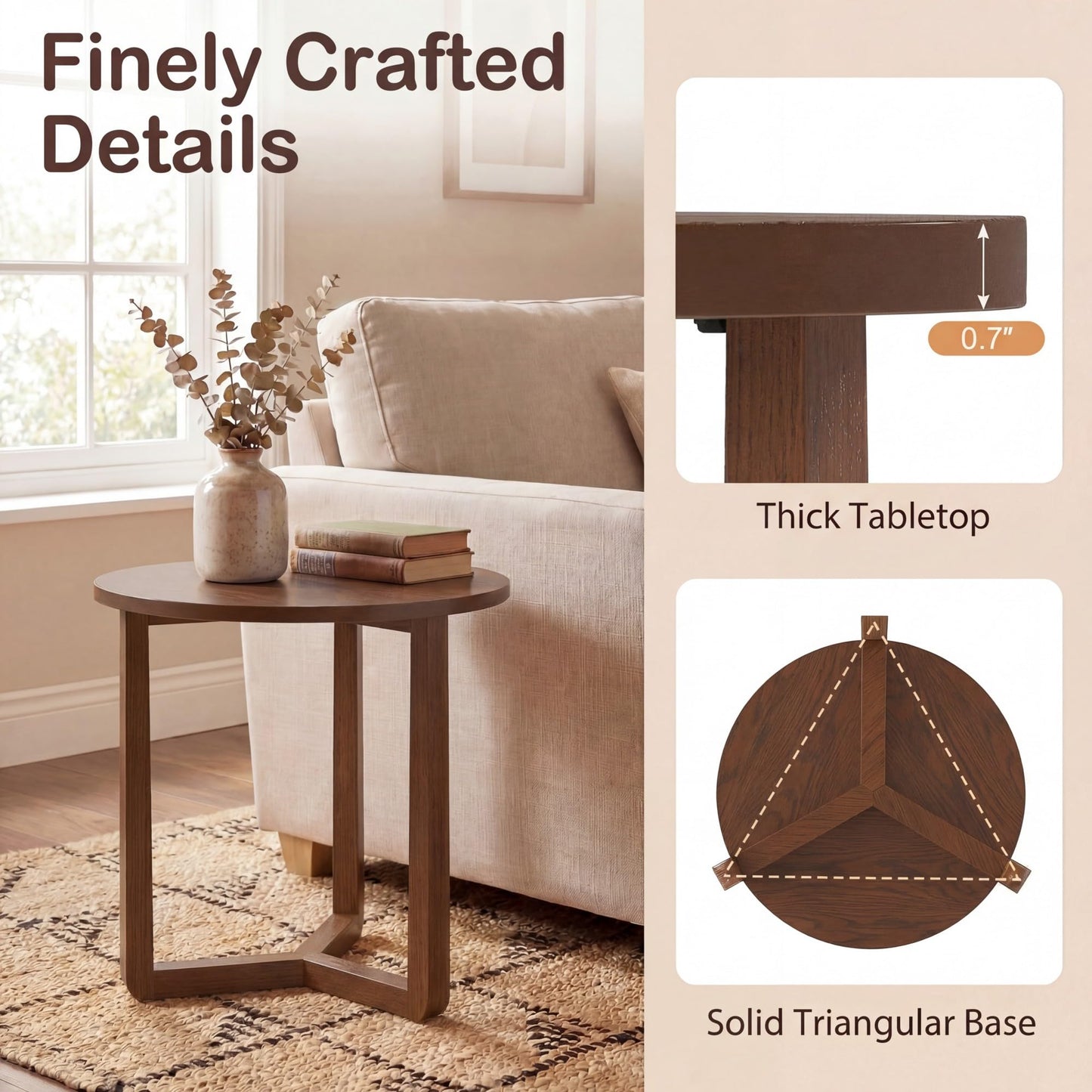 Tangkula Farmhouse 22.5" Round End Table with Solid Rubber Wood Legs (1/2)