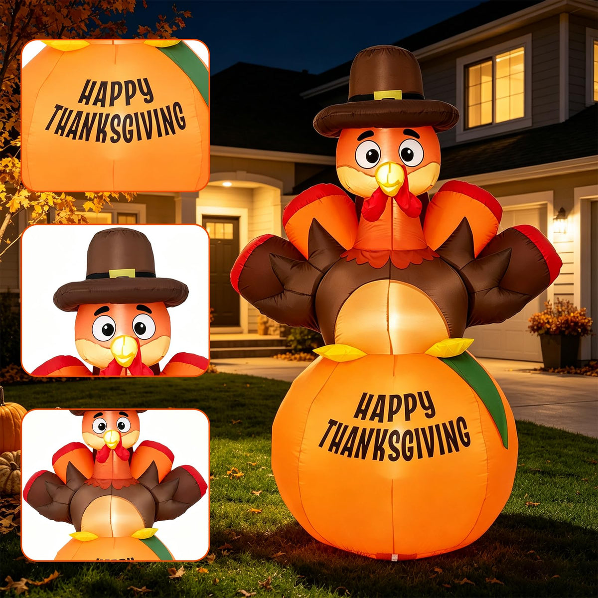 Tangkula 6 ft Happy Thanksgiving Inflatable Turkey Yard Decoration