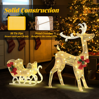 Tangkula 4.7 FT Lighted Christmas Reindeer & Sleigh, Xmas Lighted Outdoor Decoration with 100 Warm Lights