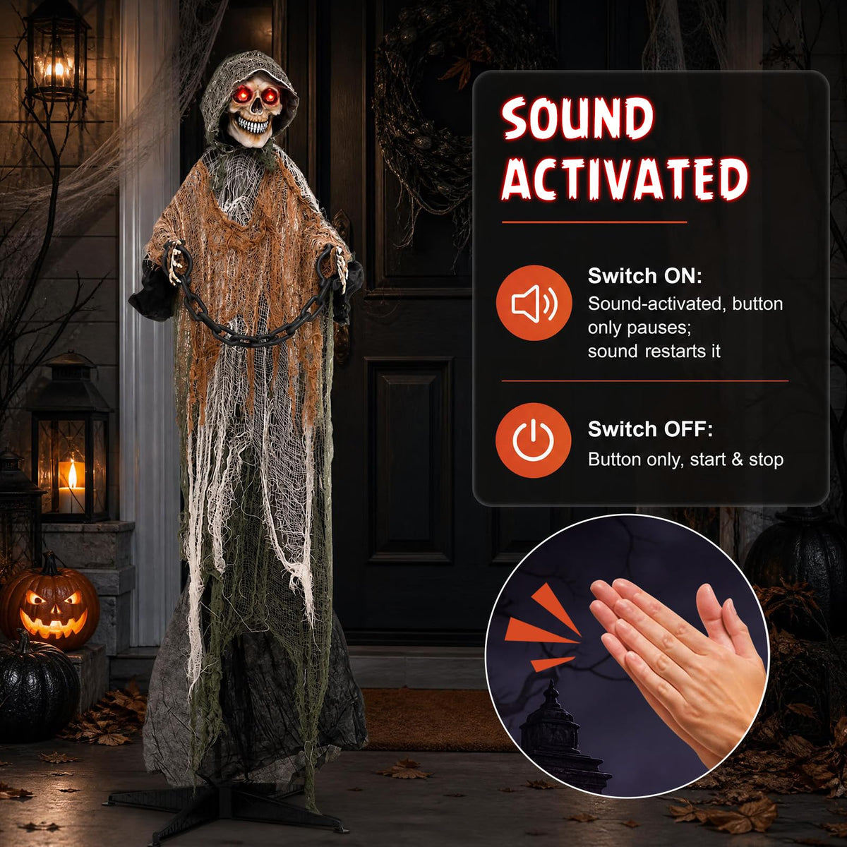 Tangkula 5.7 FT Life-Size Animated Halloween Grim Reaper with Chain