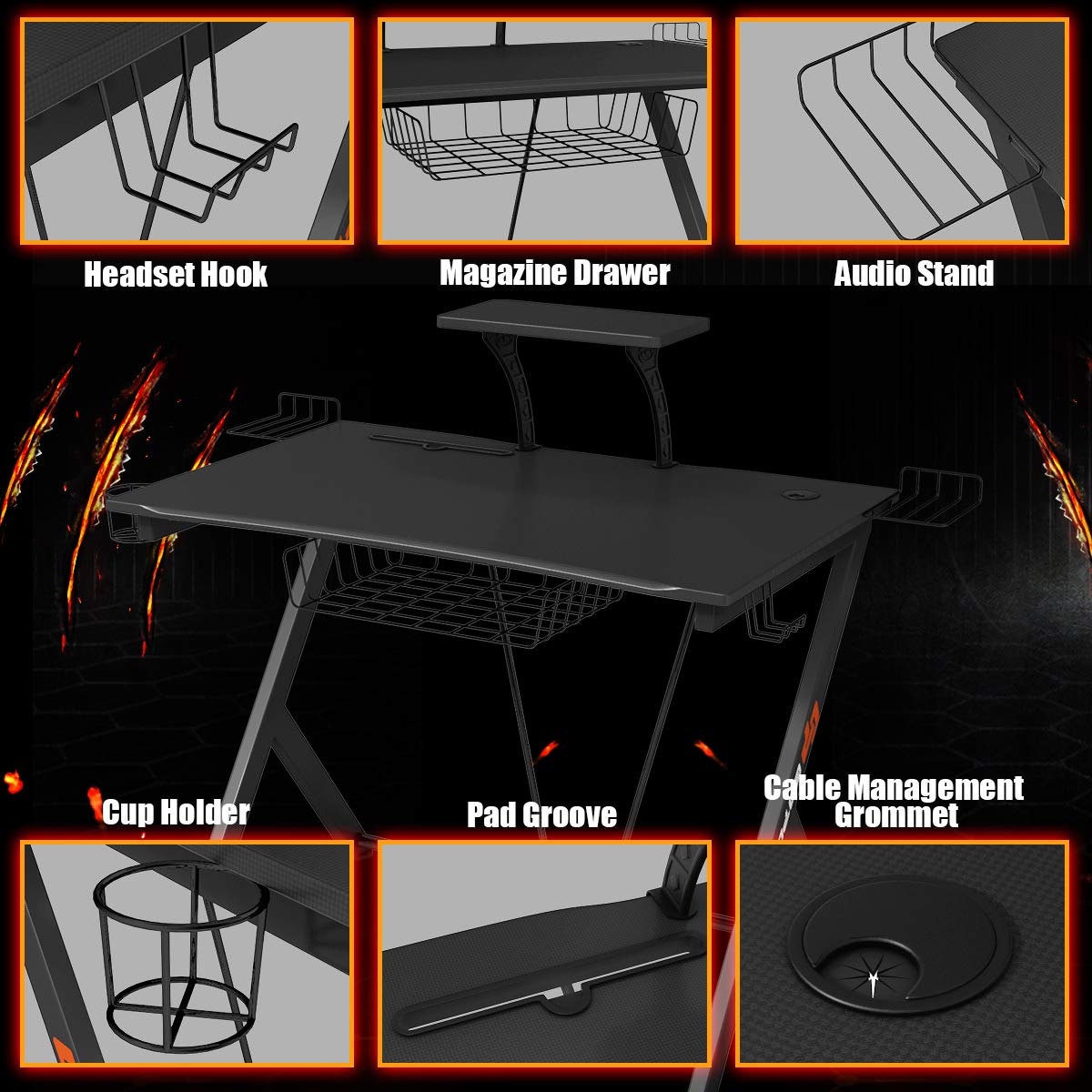 Tangkula Computer Desk Gaming Desk with Headset Hook