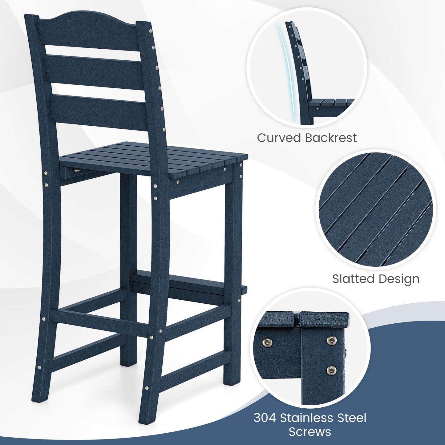 Tangkula Patio HDPE Barstool | Outdoor High Top Bar Chair w/Backrest & Footrest (1/2/4)