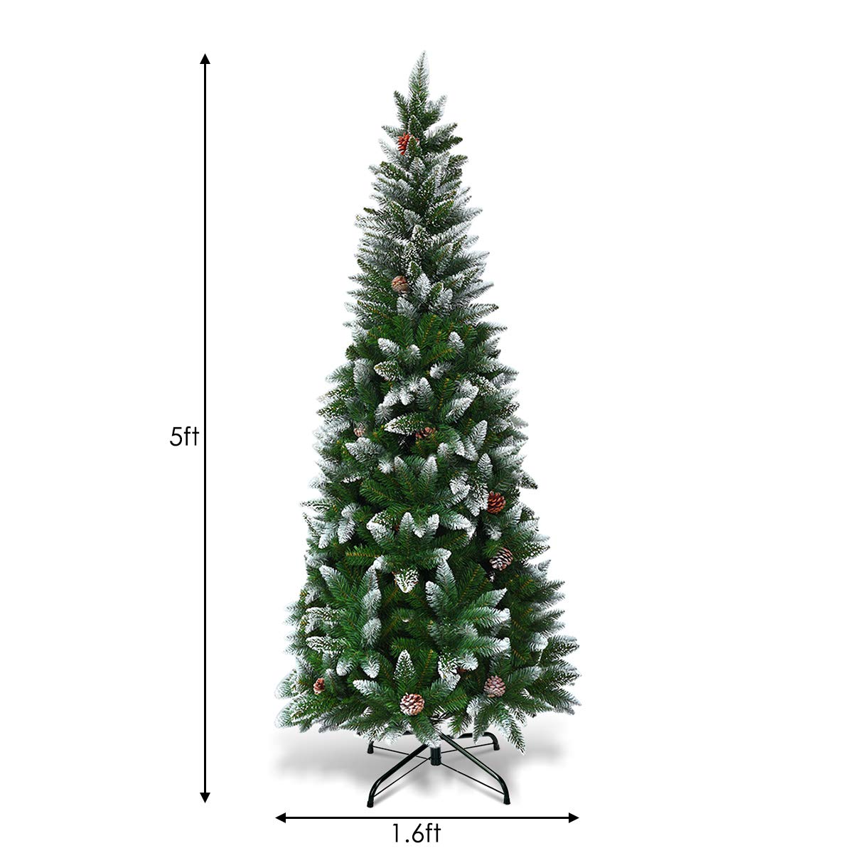 TANGKULA Artificial Pencil Christmas Tree with Pine Cones and Metal Stand