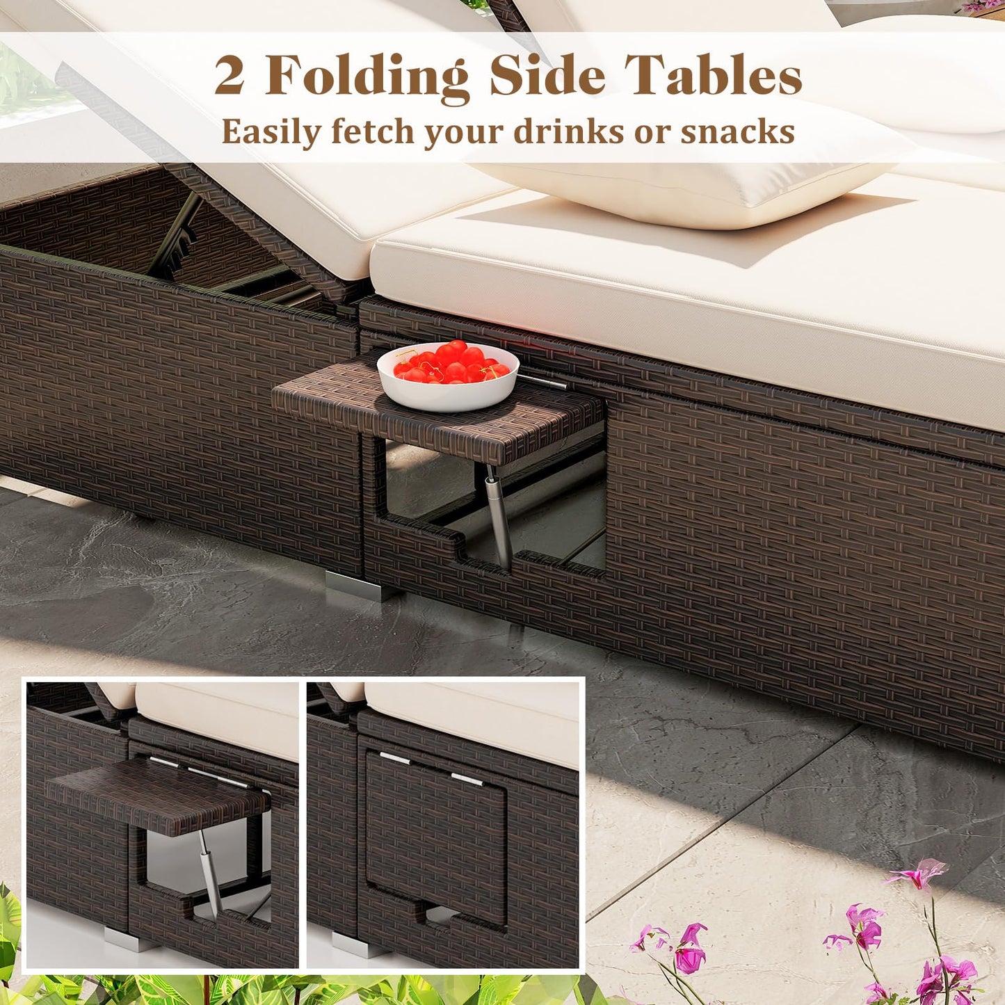 Tangkula Patio Double Chaise Lounge, Patiojoy 6 Position Adjustable Wicker Recliner Bed