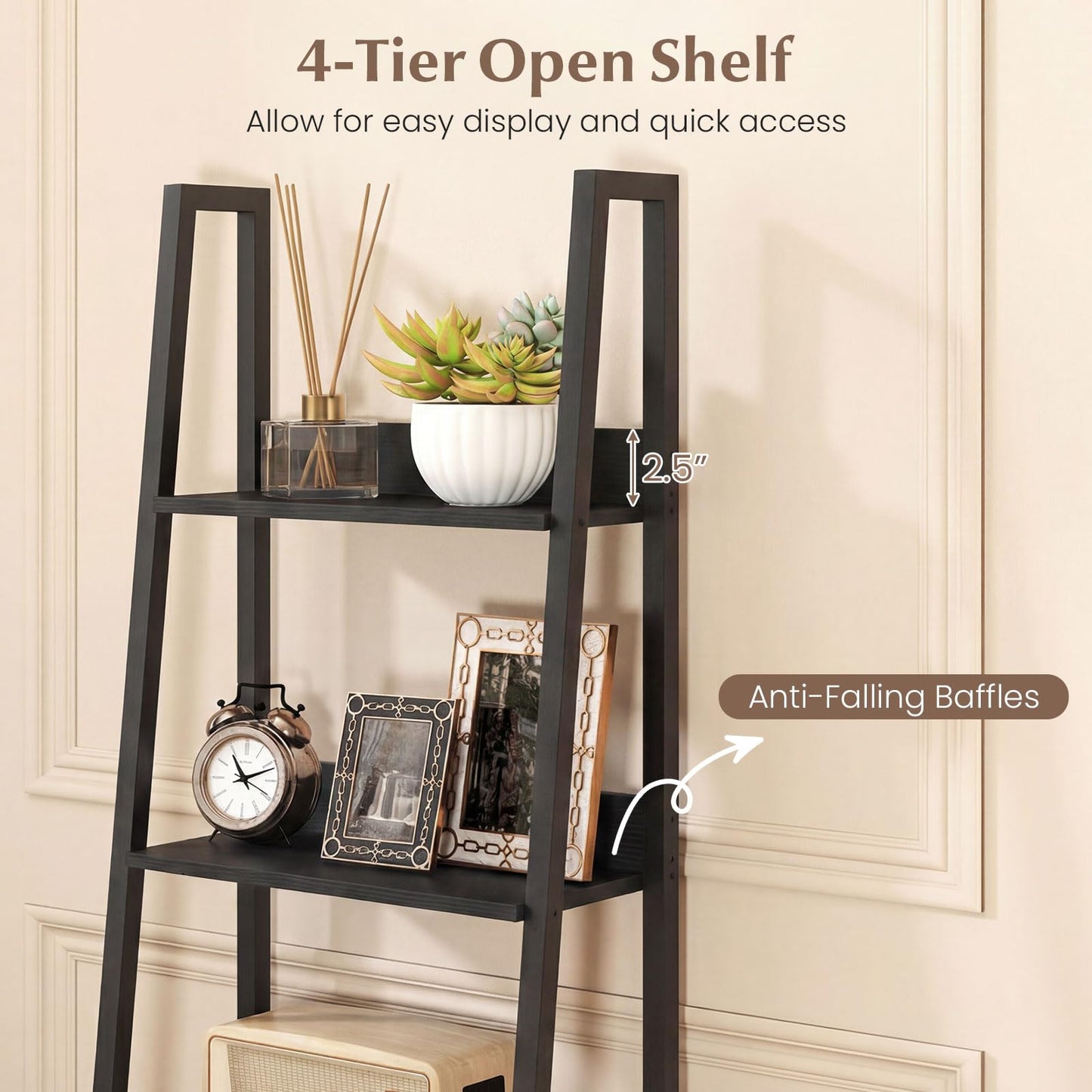 Tangkula 5-Tier Narrow Ladder Bookshelf with Fabric Drawer (1/2)