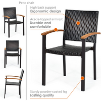 Tangkula 2 Pieces Stackable Patio Rattan Chair, Outdoor PE Wicker Dining Armchair W/Galvanized Steel Frame, Acacia-Topped Armrests