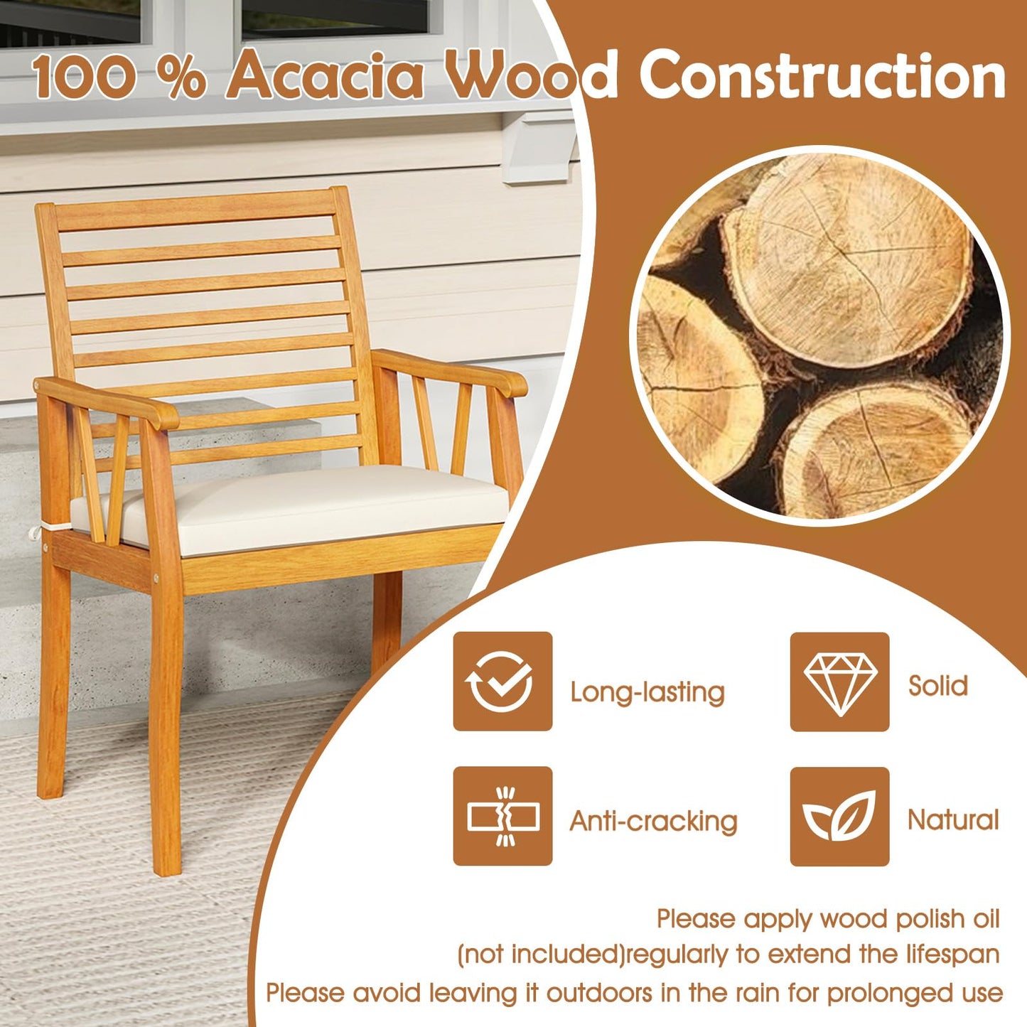 Tangkula Patio Chairs Set of 2/4 with Inclined Backrests and Slatted Seats