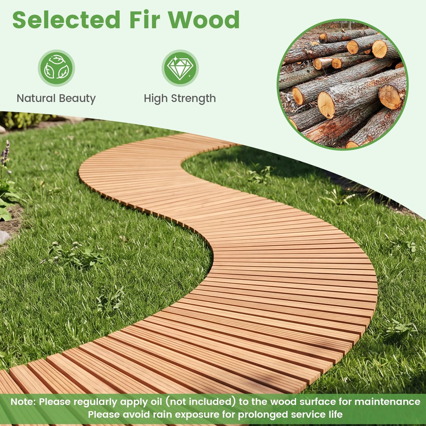Tangkula 7/8 FT Wooden Garden Pathway